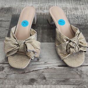 Kensie Gold Knot-Accent Block Heel Mules
